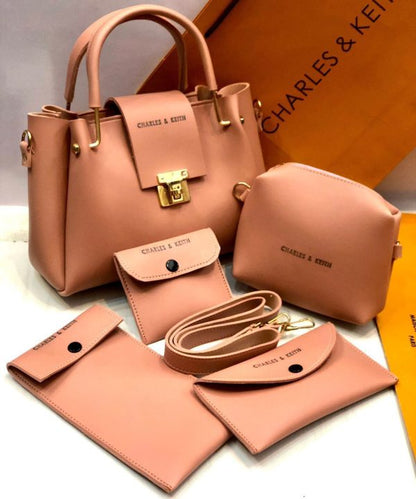 5-Piece Charles & Keith Shoulder Bag Set for Girls – Elegant Handbag Collection