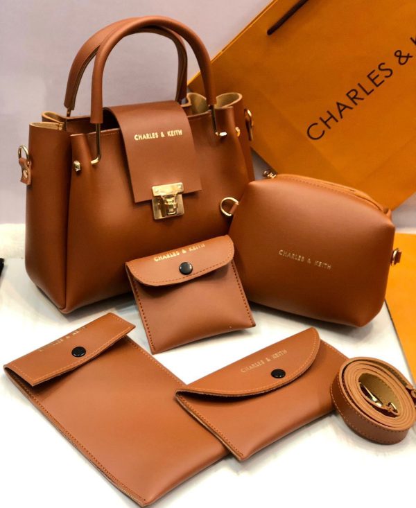 5-Piece Charles & Keith Shoulder Bag Set for Girls – Elegant Handbag Collection