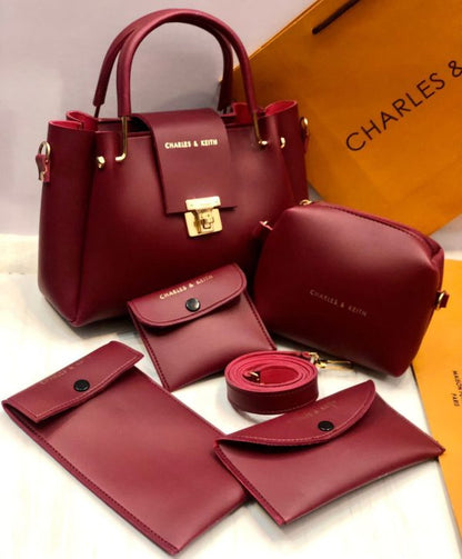 5-Piece Charles & Keith Shoulder Bag Set for Girls – Elegant Handbag Collection