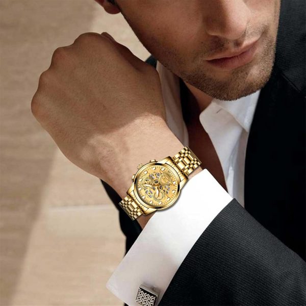 Gold Radiance Stainless Steel Smart Lock Quartz Watch for Men