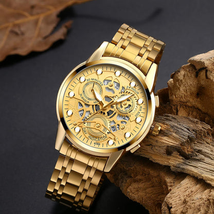 Gold Radiance Stainless Steel Smart Lock Quartz Watch for Men