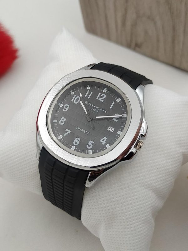 Patek Philippe Geneve Stylish Watch with Silicon Strap and Silver Dial