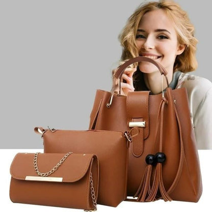 Elegant 3-Piece Leather Handbag Set for Women