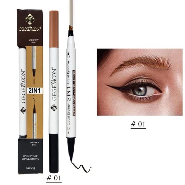 1pc Gegemoon 1pcs Waterproof 2 In 1 Long Lasting Liquid Eyeliner & Liquid Eyebrow Pencil