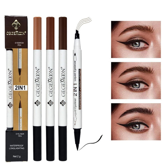 1pc Gegemoon 1pcs Waterproof 2 In 1 Long Lasting Liquid Eyeliner & Liquid Eyebrow Pencil