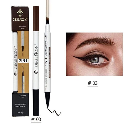 1pc Gegemoon 1pcs Waterproof 2 In 1 Long Lasting Liquid Eyeliner & Liquid Eyebrow Pencil