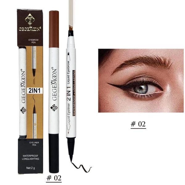 1pc Gegemoon 1pcs Waterproof 2 In 1 Long Lasting Liquid Eyeliner & Liquid Eyebrow Pencil