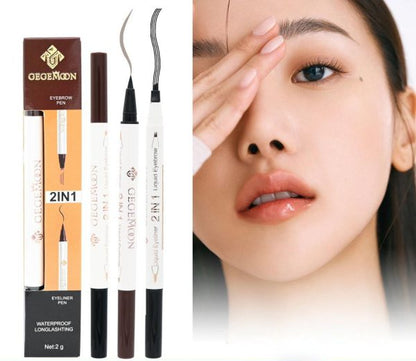 1pc Gegemoon 1pcs Waterproof 2 In 1 Long Lasting Liquid Eyeliner & Liquid Eyebrow Pencil