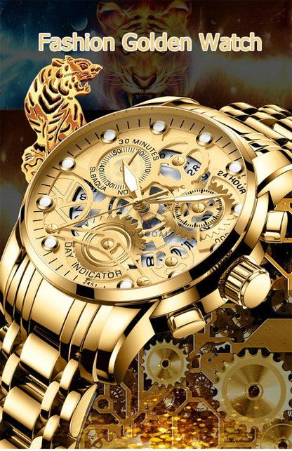 Gold Radiance Stainless Steel Smart Lock Quartz Watch for Men