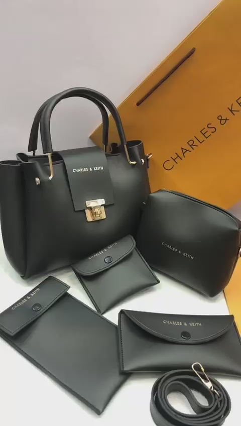 5-Piece Charles & Keith Shoulder Bag Set for Girls – Elegant Handbag Collection